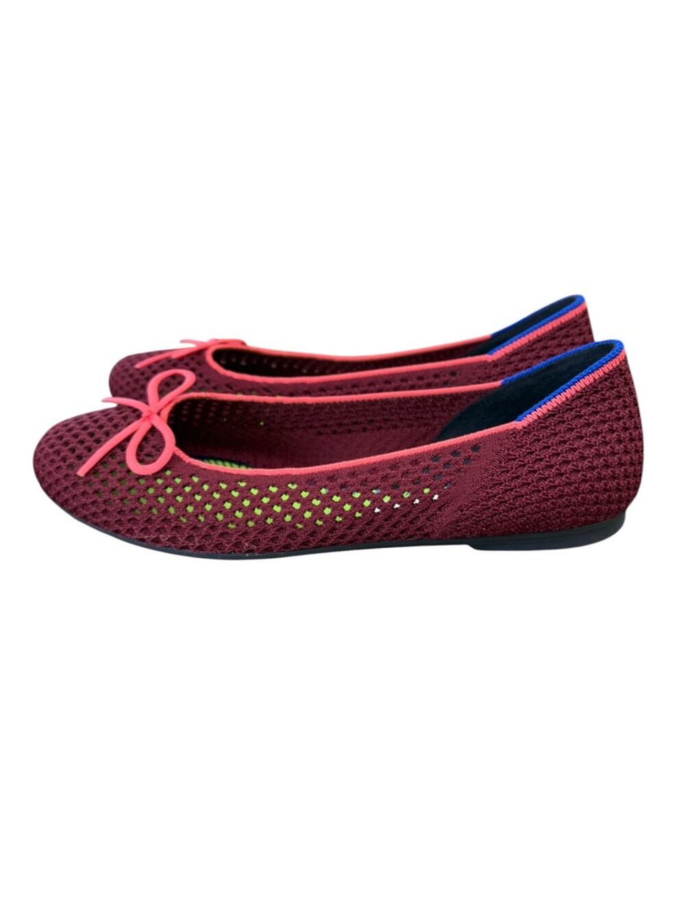 Rothy's Burgundy Ballet Flats with Pink Trim
